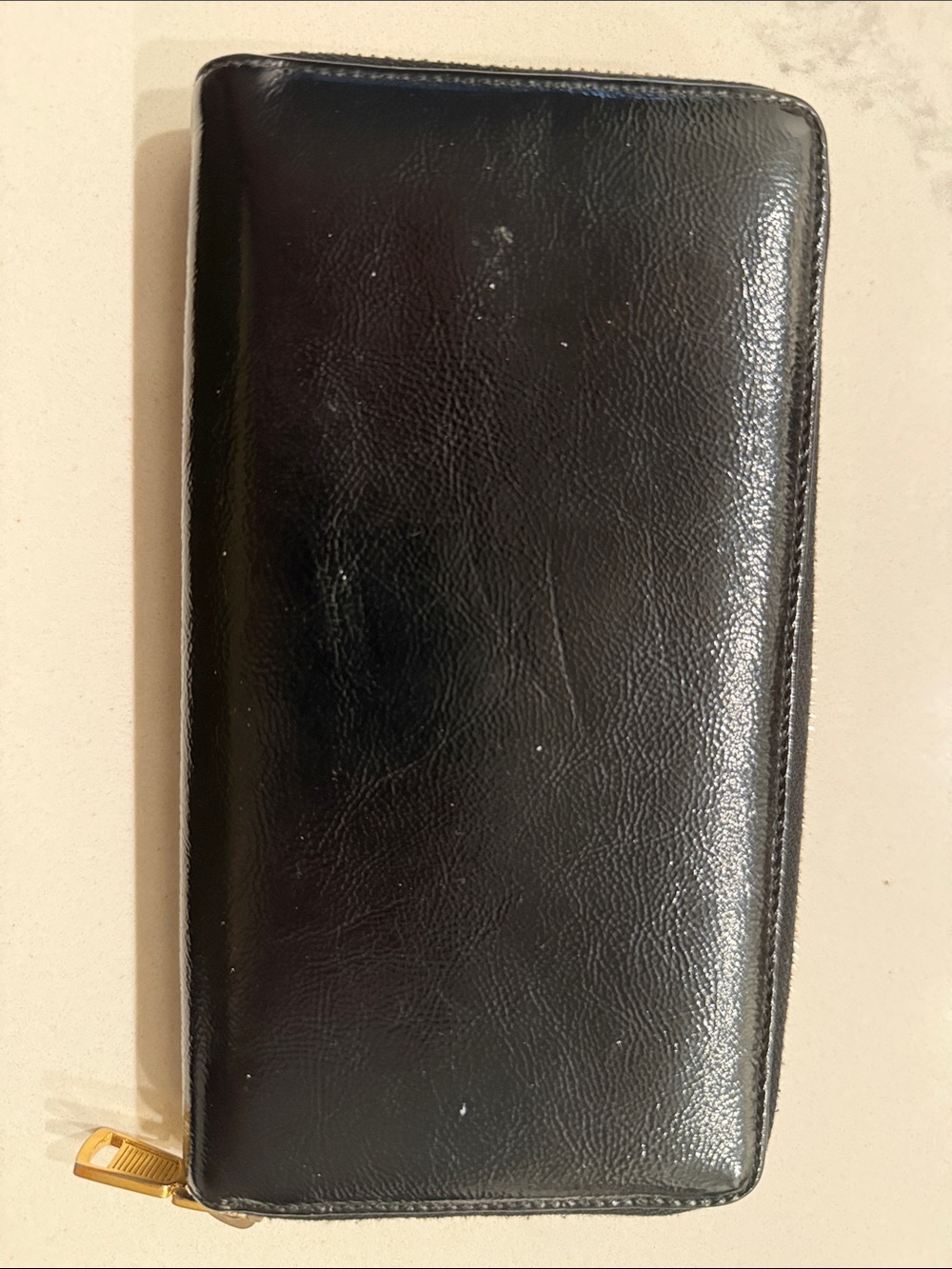 YSL Black Leather Zip Wallet with Embossed Logo - Picture 2 of 7
